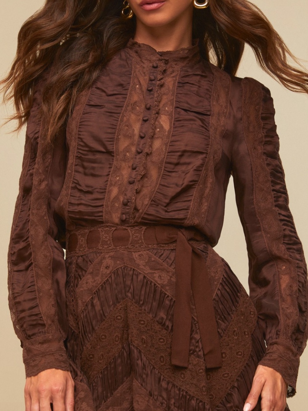LoveShackFancy Jacque Top in Chocolate Brown